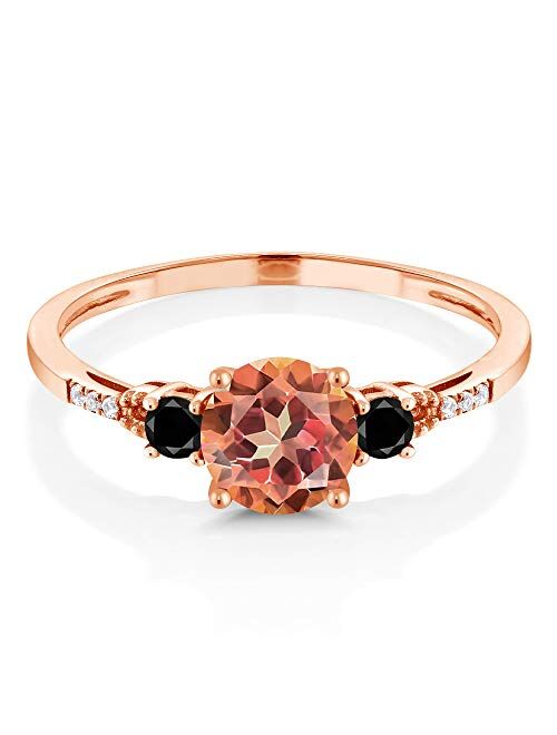 Gem Stone King 1.17 Ct Round Ecstasy Mystic Topaz Black Diamond 10K Rose Gold Ring (Available 5,6,7,8,9)