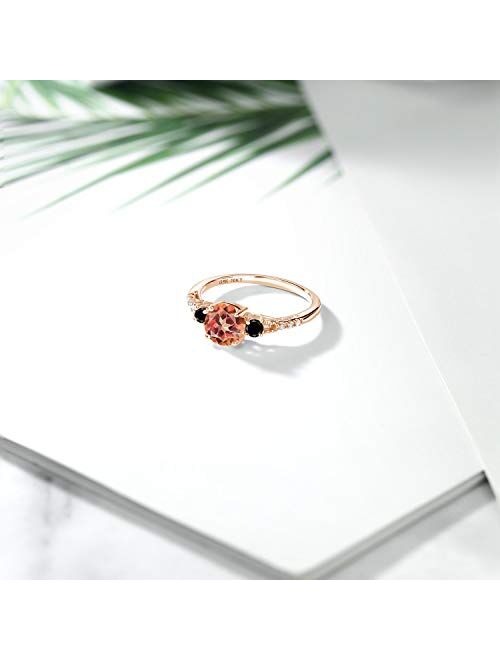 Gem Stone King 1.17 Ct Round Ecstasy Mystic Topaz Black Diamond 10K Rose Gold Ring (Available 5,6,7,8,9)