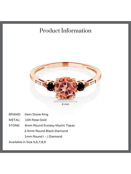 Gem Stone King 1.17 Ct Round Ecstasy Mystic Topaz Black Diamond 10K Rose Gold Ring (Available 5,6,7,8,9)