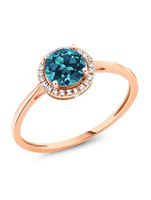 Gem Stone King 10K Rose Gold London Blue Topaz and Diamond Engagement Ring For Women (0.97 Cttw, Gemstone Birthstone, Available In Size 5, 6, 7, 8, 9)