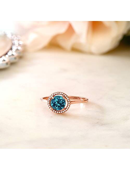 Gem Stone King 10K Rose Gold London Blue Topaz and Diamond Engagement Ring For Women (0.97 Cttw, Gemstone Birthstone, Available In Size 5, 6, 7, 8, 9)