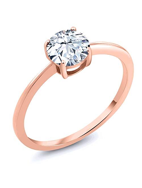 Gem Stone King 10K Rose Gold 1.50 Ct Round White Zirconia Solitaire Engagement Ring