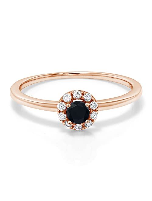 Gem Stone King 0.18 Ct Round Black Onyx G/H Lab Grown Diamond 10K Rose Gold Ring