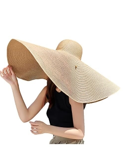 Tianyaoutdoor Oversized Beach Straw Hats for Women Extra Large Wide Brim Beach Hat Foldable Roll up Floppy Sun Hat Summer Outdoor