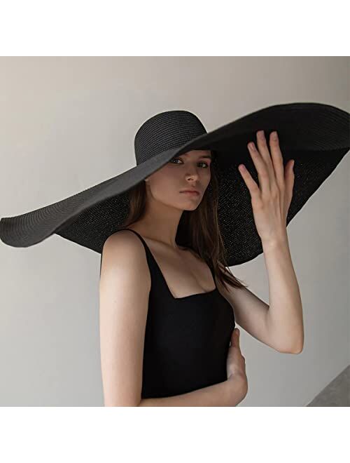 Tianyaoutdoor Oversized Beach Straw Hats for Women Extra Large Wide Brim Beach Hat Foldable Roll up Floppy Sun Hat Summer Outdoor