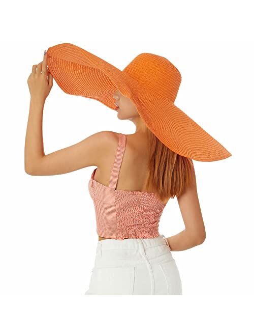 Tianyaoutdoor Oversized Beach Straw Hats for Women Extra Large Wide Brim Beach Hat Foldable Roll up Floppy Sun Hat Summer Outdoor