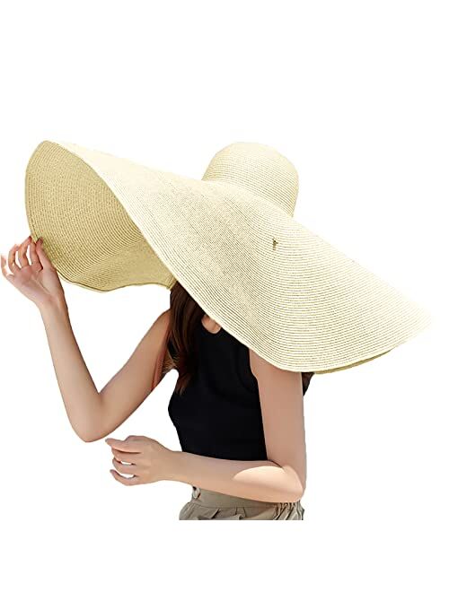 Tianyaoutdoor Oversized Beach Straw Hats for Women Extra Large Wide Brim Beach Hat Foldable Roll up Floppy Sun Hat Summer Outdoor