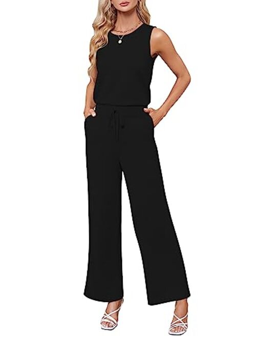 Sarin Mathews Air Essentials Jumpsuits for Women Casual Wide Leg Long Pants Jumpsuit Sleeveless Belted Rompers with Pockets