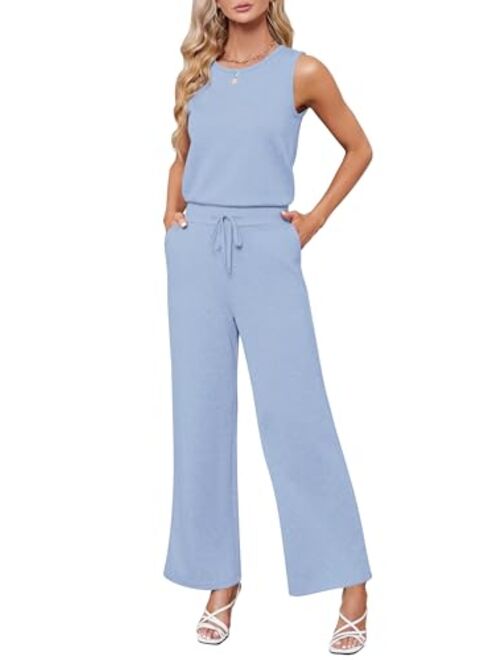 Sarin Mathews Air Essentials Jumpsuits for Women Casual Wide Leg Long Pants Jumpsuit Sleeveless Belted Rompers with Pockets