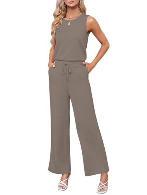 Sarin Mathews Air Essentials Jumpsuits for Women Casual Wide Leg Long Pants Jumpsuit Sleeveless Belted Rompers with Pockets