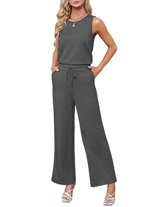 Sarin Mathews Air Essentials Jumpsuits for Women Casual Wide Leg Long Pants Jumpsuit Sleeveless Belted Rompers with Pockets