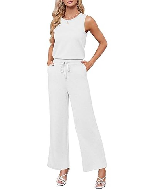 Sarin Mathews Air Essentials Jumpsuits for Women Casual Wide Leg Long Pants Jumpsuit Sleeveless Belted Rompers with Pockets