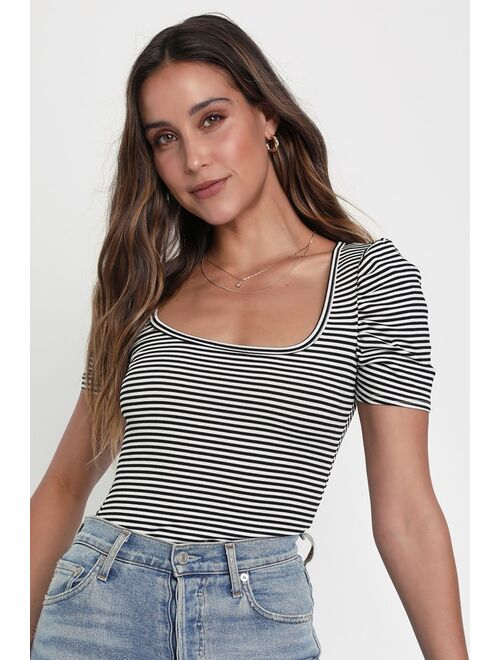 Lulus Chic Arrival Red and White Striped Short Sleeve Top