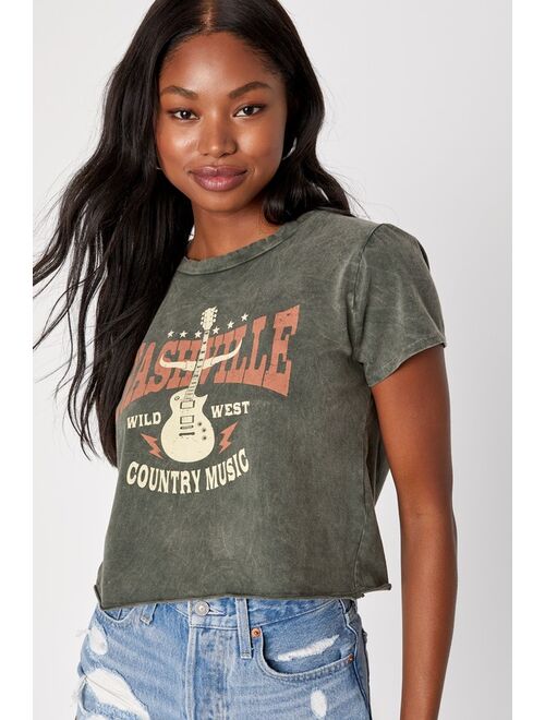 Lulus Nashville Wild West Washed Grey Cropped Graphic Tee