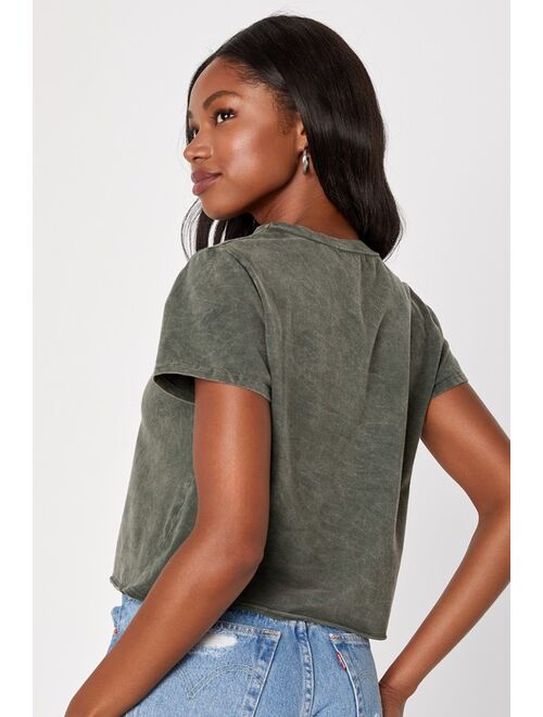 Lulus Nashville Wild West Washed Grey Cropped Graphic Tee