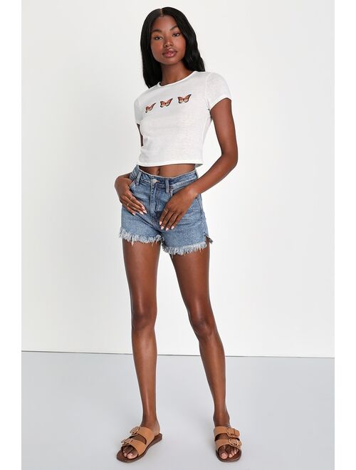 Lulus Monarch Moment White Burnout Cropped Graphic Tee