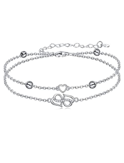 VONALA Infinity Heart/Celtic Heart/Evil Eye Bracelet Adjustable 925 Sterling Silver Infinity Love Heart Symbol Charm Anklet Bracelet for Women Doublelayer Beach Foot Chai