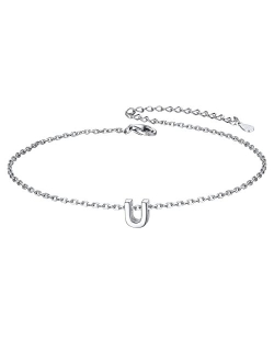 ChicSilver 925 Sterling Silver Initial Ankle Bracelets for Women, Simple Dainty Letter Initial Anklets Beach Foot Chain Alphabet Jewelry