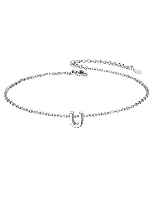 ChicSilver 925 Sterling Silver Initial Ankle Bracelets for Women, Simple Dainty Letter Initial Anklets Beach Foot Chain Alphabet Jewelry