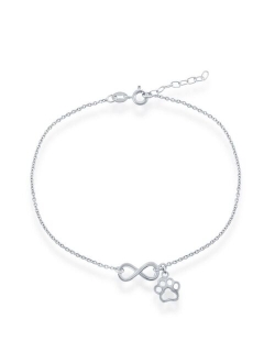 Simona Sterling Silver Infinity with Paw Print Charm Anklet