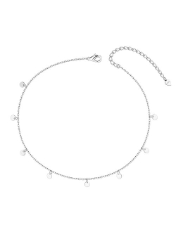 MILACOLATO Anklet for Women 925 Sterling Silver Ankle Bracelet 18K White Gold Plated Bead Dot Star Heart Infinity Layered Ankle Bracelet Ajustable Foot Ankle Bracelet Bea