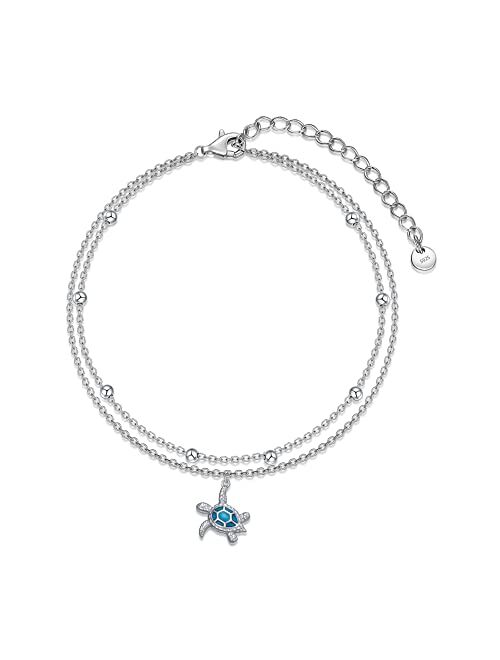 Shusukue Ankle Bracelets For Women Sterling Silver Beach Foot Chain Pineapple/Infinity/SeaTurtle/Starfish/Lotus/Dragonfly/Highland Cow/Butterfly Ankle Bracelets For Women