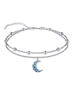 CHIC & ARTSY CHIC ARTSY Dainty Anklets S925 Sterling Silver Summer Layered Anklet Bracelet Adjustable Multilayer Beach Anklet Bracelet Foot Jewelry for Women 10-11 Inches