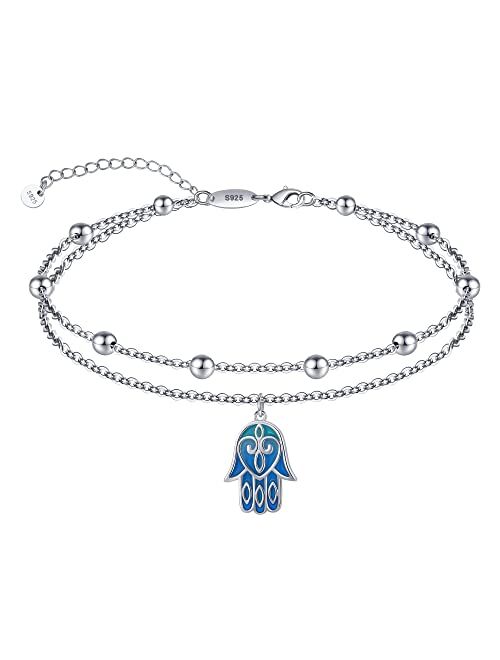 CHIC & ARTSY CHIC ARTSY Dainty Anklets S925 Sterling Silver Summer Layered Anklet Bracelet Adjustable Multilayer Beach Anklet Bracelet Foot Jewelry for Women 10-11 Inches