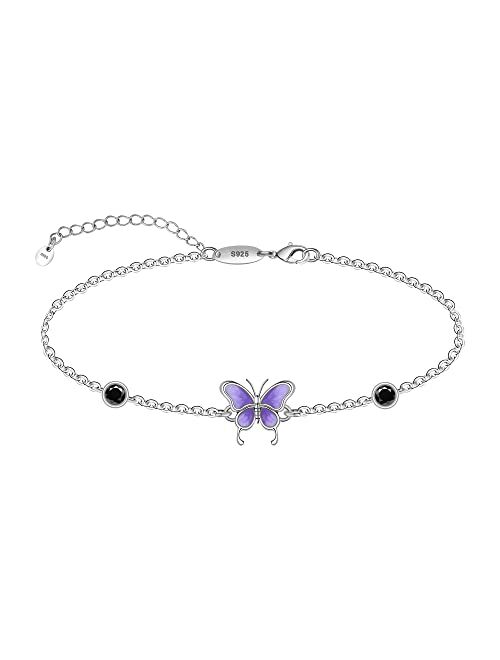 LINGBG JEWELRY Layered Anklet 925 Sterling Silver Animal Anklet for Women Butterfly Dragonfly Sea Turtle Anklet Adjustable Summer Beach Ankle Mother's Day Jewelry Gifts