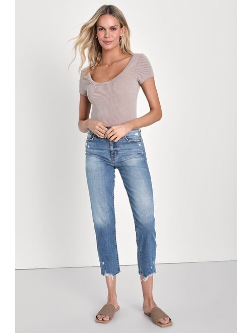 Lulus Pleasantly Charmed Taupe Ribbed Knit Scoop Neck Crop Top