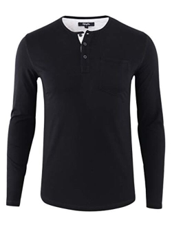 Estepoba Mens Casual Soft Active Sports Long Sleeve Pocket Henley Workout Running Hiking T-Shirts