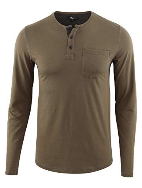 Estepoba Mens Casual Soft Active Sports Long Sleeve Pocket Henley Workout Running Hiking T-Shirts