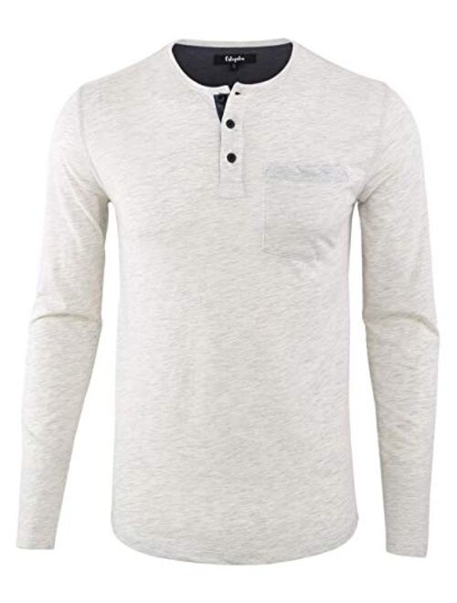 Estepoba Mens Casual Soft Active Sports Long Sleeve Pocket Henley Workout Running Hiking T-Shirts