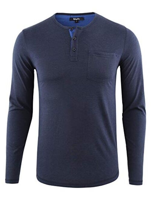 Estepoba Mens Casual Soft Active Sports Long Sleeve Pocket Henley Workout Running Hiking T-Shirts