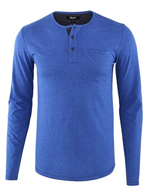 Estepoba Mens Casual Soft Active Sports Long Sleeve Pocket Henley Workout Running Hiking T-Shirts