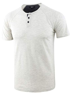 Estepoba Mens Casual Lightweight Raglan Short Sleeve Athletic Active Baseball Henley T Shirts