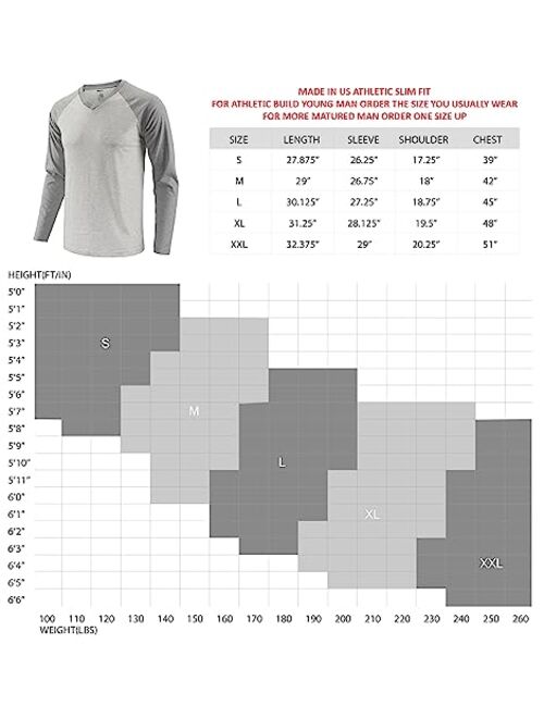 Estepoba Men's Casual Basic Vintage Retro Slim Fit Long Sleeve Workout Gym Hiking V Neck T Shirts