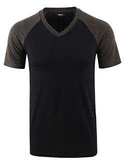 Estepoba Mens Casual Vintage Short Raglan Sleeve V-Neck Running Hiking Baseball Active T Shirts