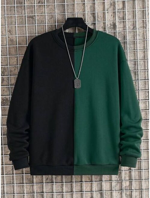 Men Plus Two Tone Thermal Lined Sweatshirt