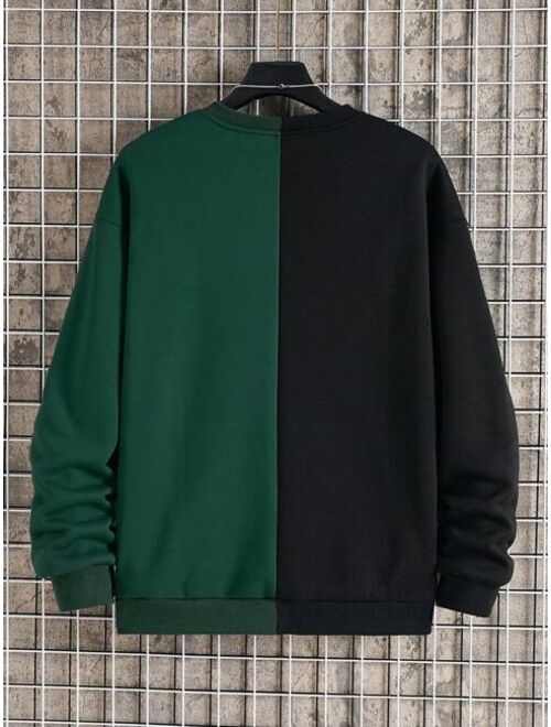 Men Plus Two Tone Thermal Lined Sweatshirt