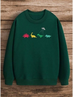 Men Dinosaur Print Thermal Lined Sweatshirt