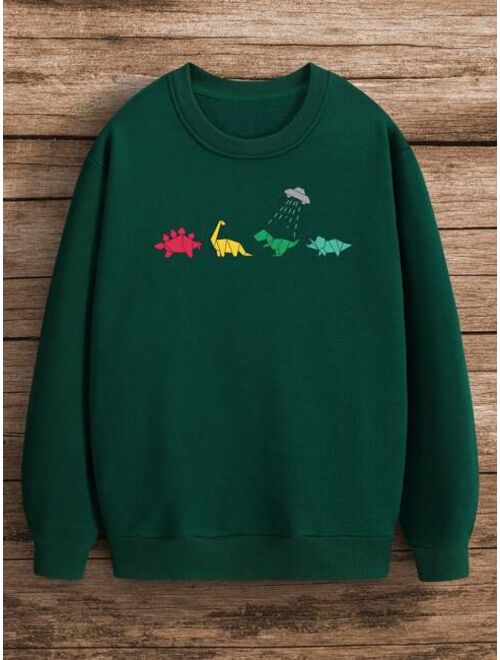 Men Dinosaur Print Thermal Lined Sweatshirt