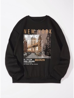 Men Slogan Picture Print Thermal Lined Sweatshirt