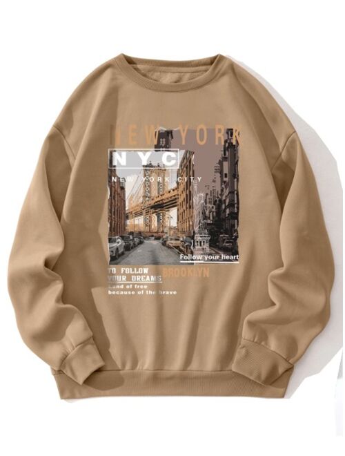 Men Slogan Picture Print Thermal Lined Sweatshirt