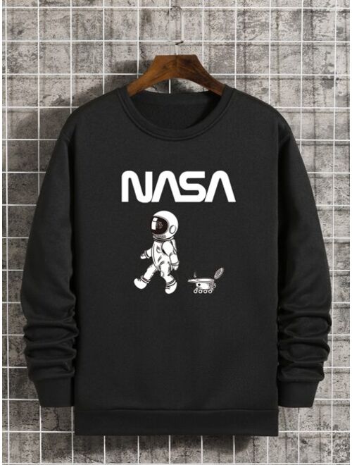 Men Letter Spaceman Print Thermal Lined Sweatshirt