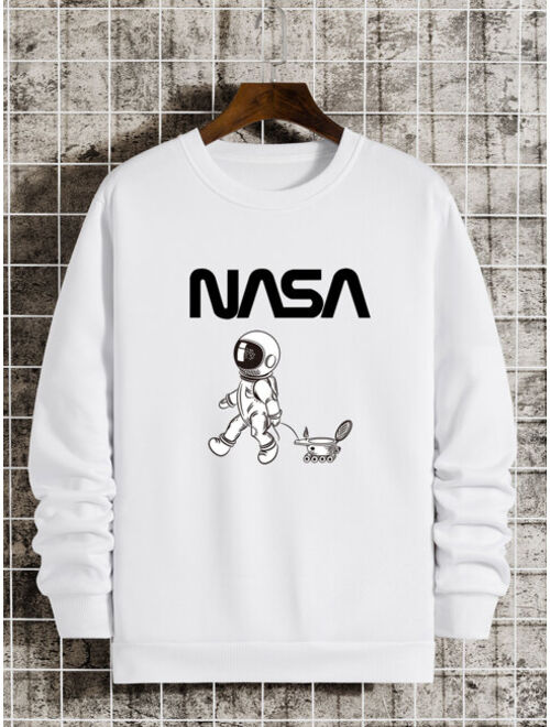 Men Letter Spaceman Print Thermal Lined Sweatshirt