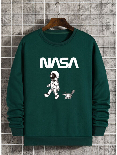 Men Letter Spaceman Print Thermal Lined Sweatshirt