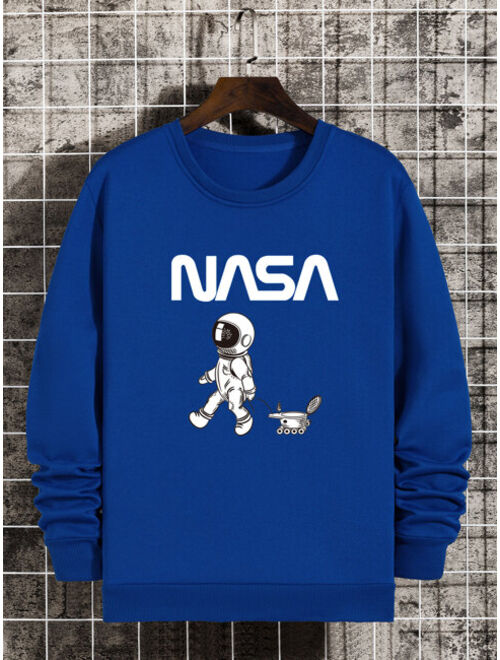 Men Letter Spaceman Print Thermal Lined Sweatshirt