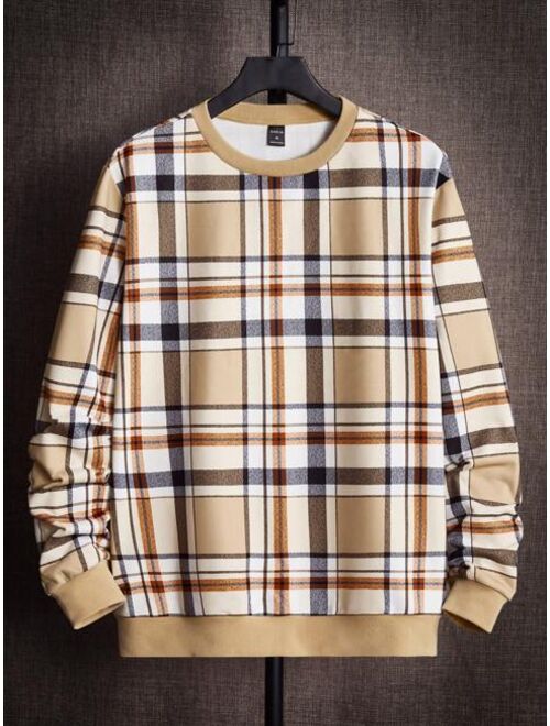 SHEIN Manfinity Homme Men Plaid Print Sweatshirt