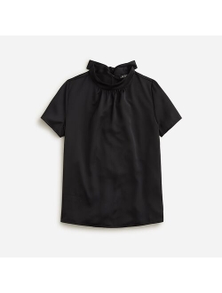 Short-sleeve tie-neck top in everyday crepe